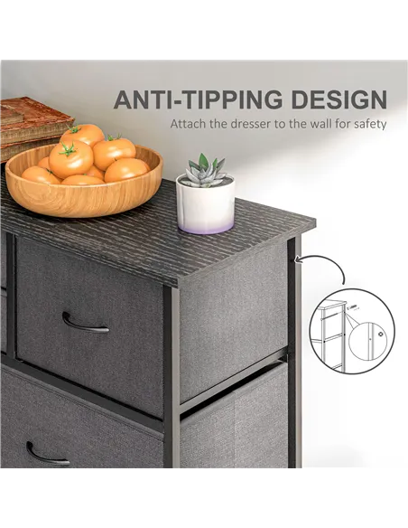 HOMCOM Bedroom Chest of Drawers, 10 Drawer Dresser with Foldable Fabric Drawers and Steel Frame, Black