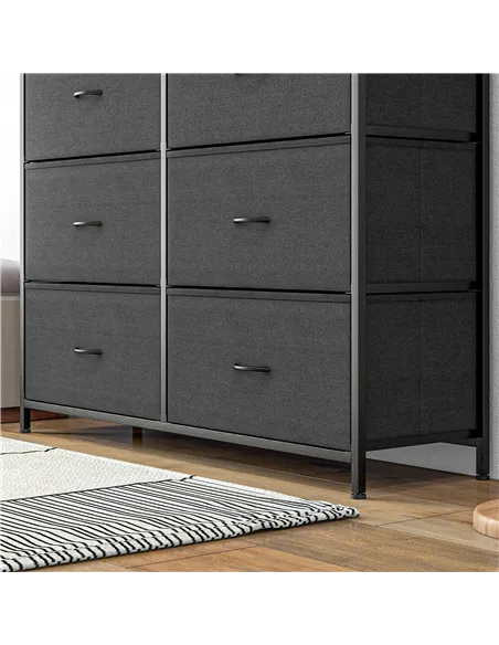 HOMCOM Bedroom Chest of Drawers, 10 Drawer Dresser with Foldable Fabric Drawers and Steel Frame, Black