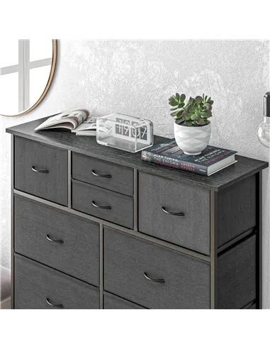 HOMCOM Bedroom Chest of Drawers, 10 Drawer Dresser with Foldable Fabric Drawers and Steel Frame, Black