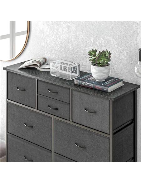 HOMCOM Bedroom Chest of Drawers, 10 Drawer Dresser with Foldable Fabric Drawers and Steel Frame, Black