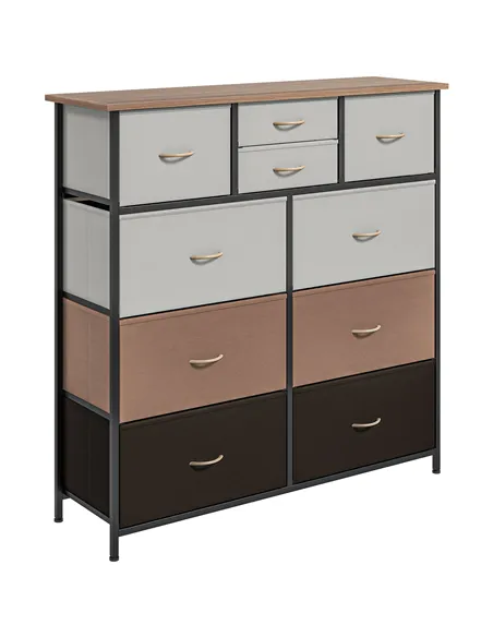 HOMCOM Bedroom Chest of Drawers, 10 Drawer Dresser with Foldable Fabric Drawers and Steel Frame, Multicolour