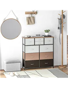 HOMCOM Bedroom Chest of Drawers, 10 Drawer Dresser with Foldable Fabric Drawers and Steel Frame, Multicolour 2