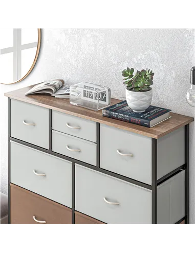 HOMCOM Bedroom Chest of Drawers, 10 Drawer Dresser with Foldable Fabric Drawers and Steel Frame, Multicolour