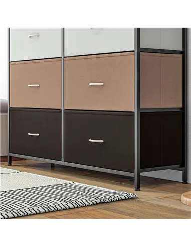 HOMCOM Bedroom Chest of Drawers, 10 Drawer Dresser with Foldable Fabric Drawers and Steel Frame, Multicolour