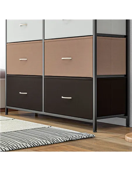 HOMCOM Bedroom Chest of Drawers, 10 Drawer Dresser with Foldable Fabric Drawers and Steel Frame, Multicolour