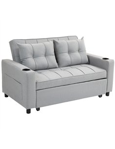 HOMCOM Two-Seater Pull-Out Sofa Bed - Light Grey
