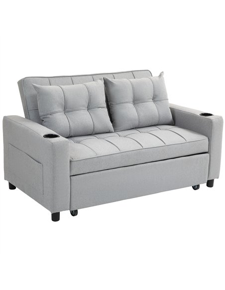HOMCOM Two-Seater Pull-Out Sofa Bed - Light Grey