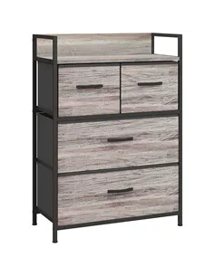 HOMCOM Rustic Chest of Four Fabric Drawers - Grey Wood Effect