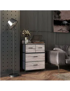 HOMCOM Rustic Chest of Four Fabric Drawers - Grey Wood Effect 2
