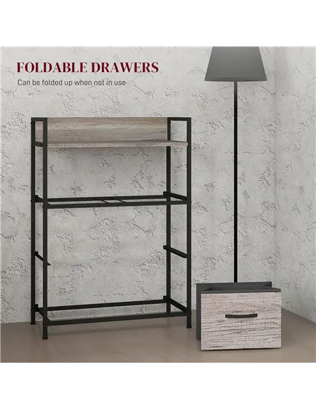 HOMCOM Rustic Chest of Four Fabric Drawers - Grey Wood Effect