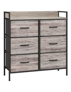 HOMCOM Rustic Chest of Six Fabric Drawers - Grey Wood Effect