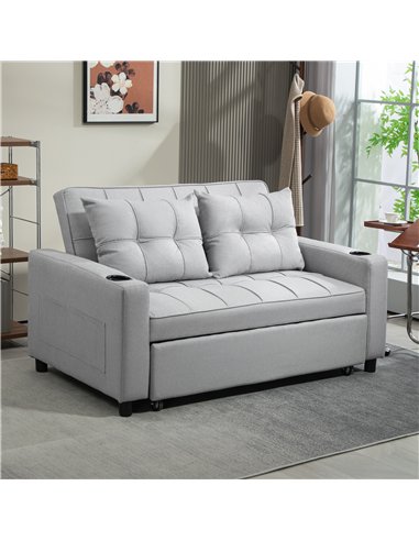 HOMCOM Two-Seater Pull-Out Sofa Bed - Light Grey