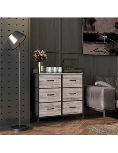 HOMCOM Rustic Chest of Six Fabric Drawers - Grey Wood Effect 2