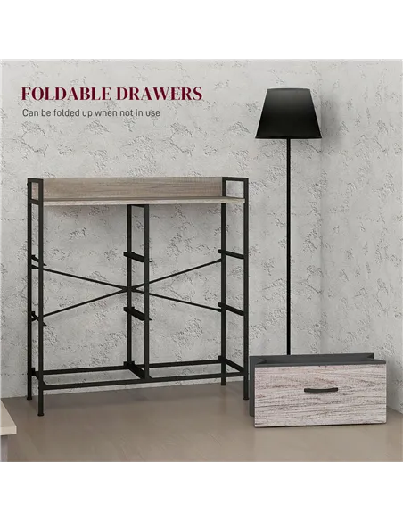 HOMCOM Rustic Chest of Six Fabric Drawers - Grey Wood Effect