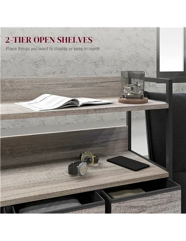 HOMCOM Rustic Chest of Seven Fabric Drawers - Grey Wood Effect