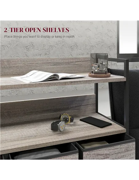 HOMCOM Rustic Chest of Seven Fabric Drawers - Grey Wood Effect