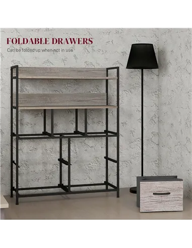 HOMCOM Rustic Chest of Seven Fabric Drawers - Grey Wood Effect