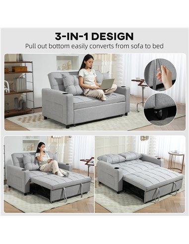 HOMCOM Two-Seater Pull-Out Sofa Bed - Light Grey