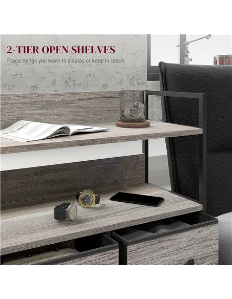 HOMCOM Rustic Chest of Five Fabric Drawers - Grey Wood Effect