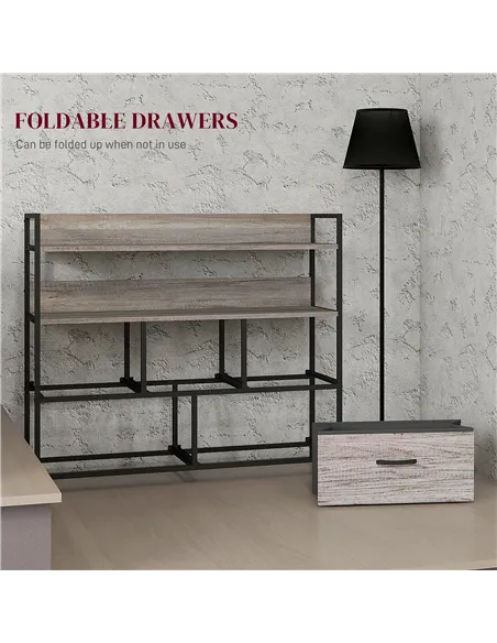 HOMCOM Rustic Chest of Five Fabric Drawers - Grey Wood Effect
