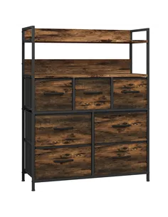 HOMCOM Rustic Chest of Seven Fabric Drawers - Rustic Brown