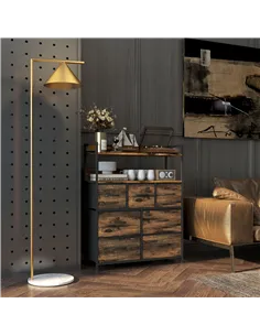 HOMCOM Rustic Chest of Seven Fabric Drawers - Rustic Brown 2