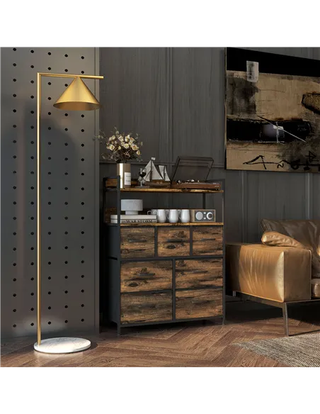 HOMCOM Rustic Chest of Seven Fabric Drawers - Rustic Brown