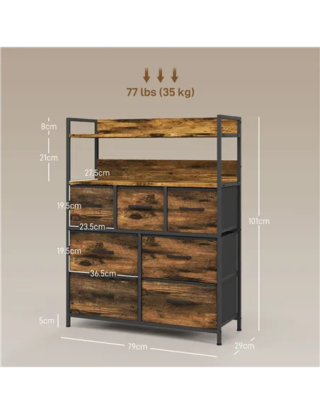 HOMCOM Rustic Chest of Seven Fabric Drawers - Rustic Brown