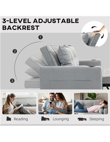 HOMCOM Two-Seater Pull-Out Sofa Bed - Light Grey