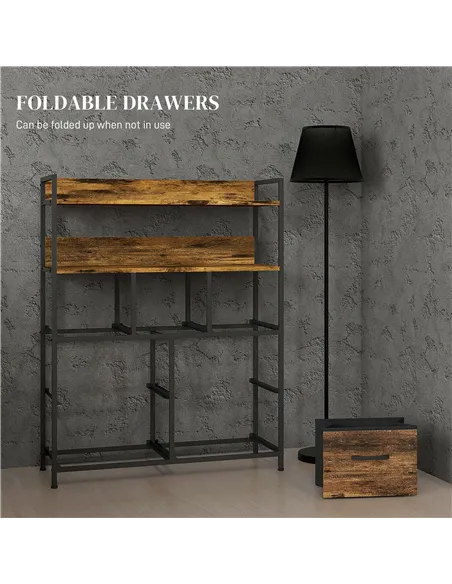 HOMCOM Rustic Chest of Seven Fabric Drawers - Rustic Brown