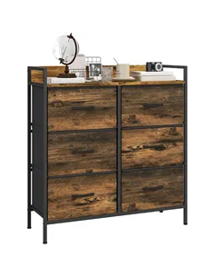 HOMCOM Rustic Chest of Six Fabric Drawers - Rustic Brown