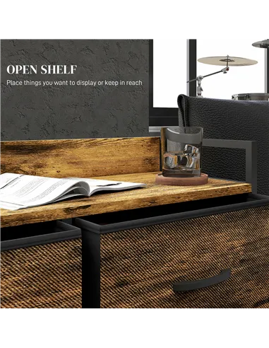 HOMCOM Rustic Chest of Six Fabric Drawers - Rustic Brown