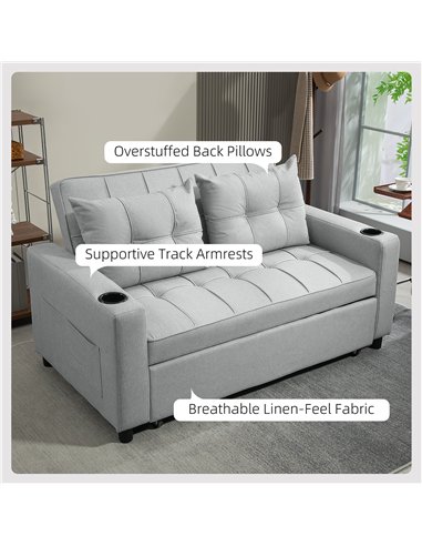 HOMCOM Two-Seater Pull-Out Sofa Bed - Light Grey