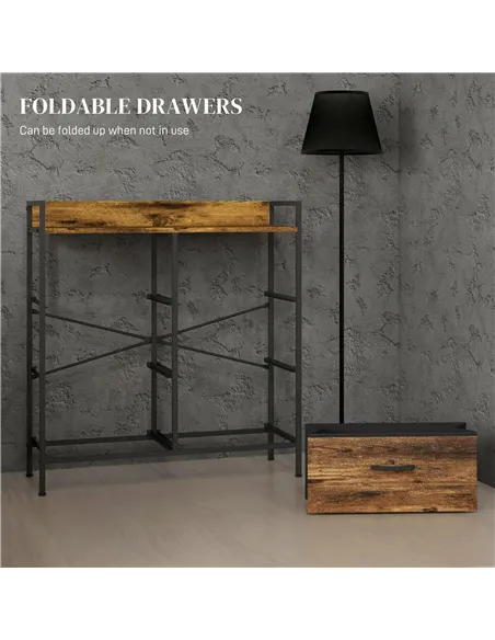 HOMCOM Rustic Chest of Six Fabric Drawers - Rustic Brown