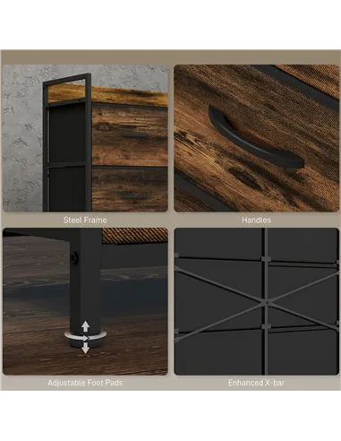 HOMCOM Rustic Chest of Six Fabric Drawers - Rustic Brown