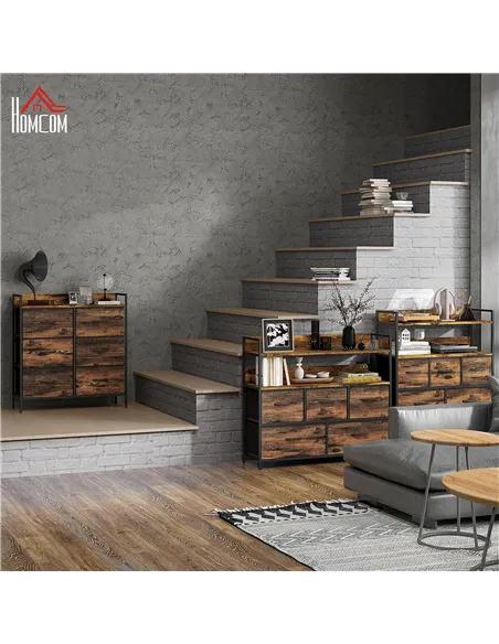 HOMCOM Rustic Chest of Six Fabric Drawers - Rustic Brown