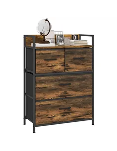 HOMCOM Rustic Chest of Four Fabric Drawers - Rustic Brown