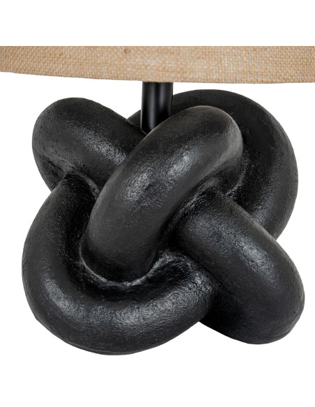 High-quality metal and wood construction of Hill Interiors SKU 24681 Black Knot Table Lamp With Hessian Shade, detailed view fo