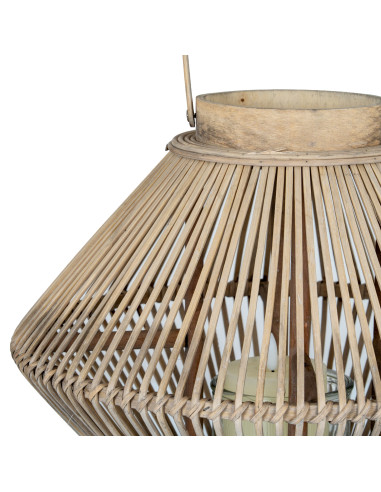 High-quality metal and wood construction of Hill Interiors SKU 24351 Cone Wicker Lantern With Glass Holder, detailed view for U