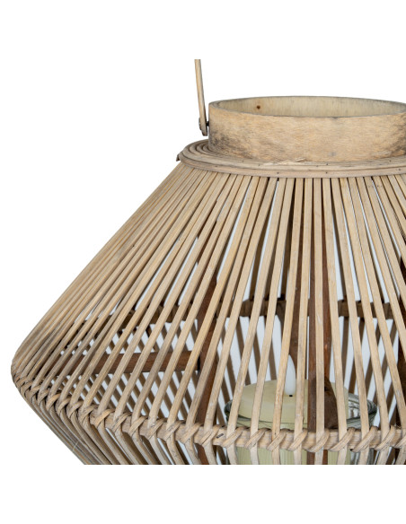 High-quality metal and wood construction of Hill Interiors SKU 24351 Cone Wicker Lantern With Glass Holder, detailed view for U