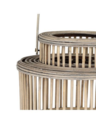High-quality metal and wood construction of Hill Interiors SKU 24357 Cylinder Wicker Lantern With Glass Holder, detailed view f