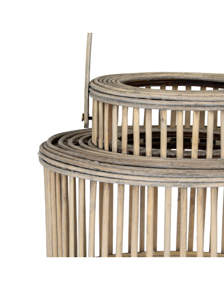 High-quality metal and wood construction of Hill Interiors SKU 24357 Cylinder Wicker Lantern With Glass Holder, detailed view f