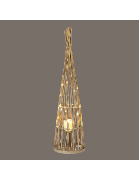 High-quality metal and wood construction of Hill Interiors SKU 24363 Large Conical Wicker Lantern With Glass Holder & LED Light