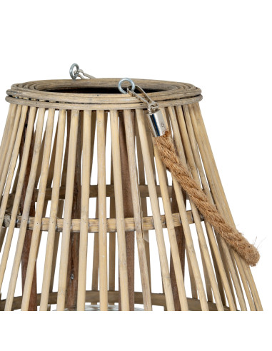 High-quality metal and wood construction of Hill Interiors SKU 24362 Large Ellipse Wicker Lantern With Glass Holder, detailed v
