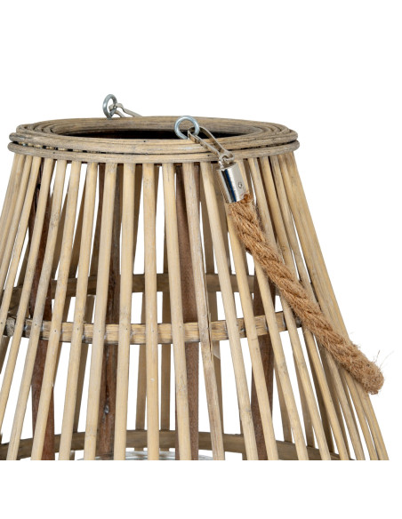 High-quality metal and wood construction of Hill Interiors SKU 24362 Large Ellipse Wicker Lantern With Glass Holder, detailed v