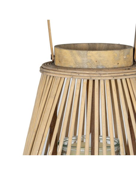 High-quality metal and wood construction of Hill Interiors SKU 24358 Large Peardrop Wicker Lantern With Glass Holder, detailed