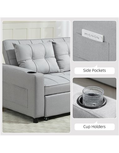 HOMCOM Two-Seater Pull-Out Sofa Bed - Light Grey