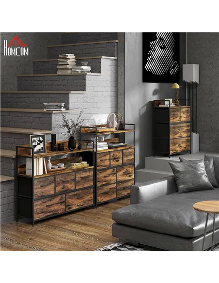 HOMCOM Rustic Chest of Four Fabric Drawers - Rustic Brown