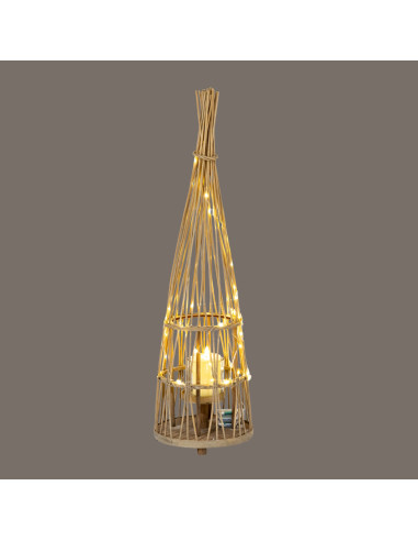 High-quality metal and wood construction of Hill Interiors SKU 24364 Medium Conical Wicker Lantern With Glass Holder & LED Ligh