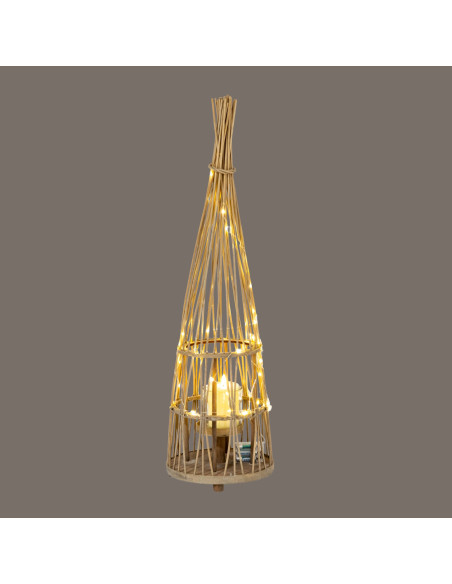 High-quality metal and wood construction of Hill Interiors SKU 24364 Medium Conical Wicker Lantern With Glass Holder & LED Ligh